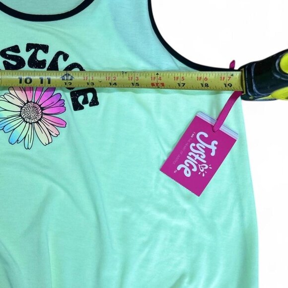 3/$15 y2k Green with black tank top with "Justice" graphic and flower mcbling - Picture 5 of 7